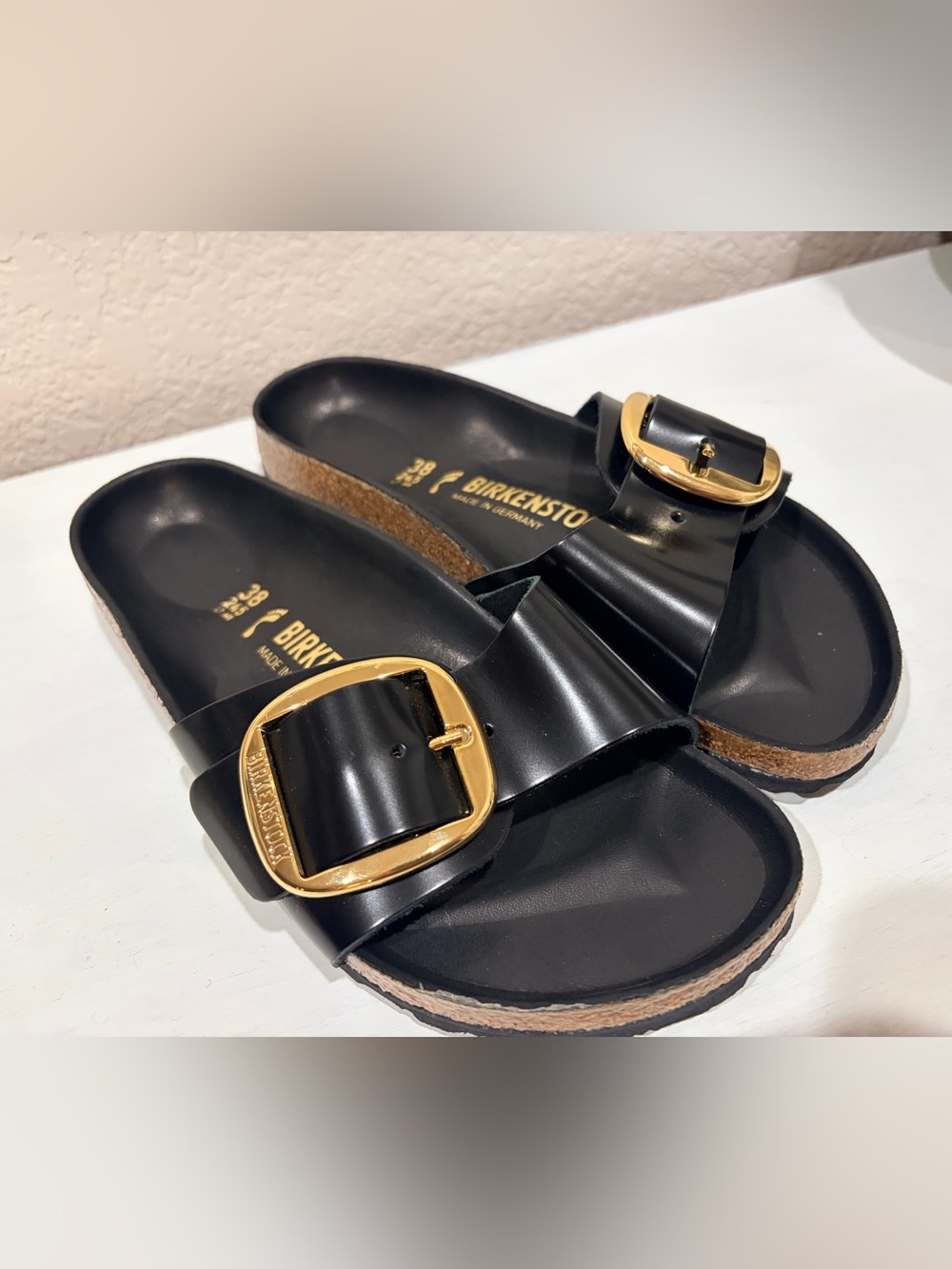 Birkenstock Women's Black Sandals with Gold Buckles New No Box